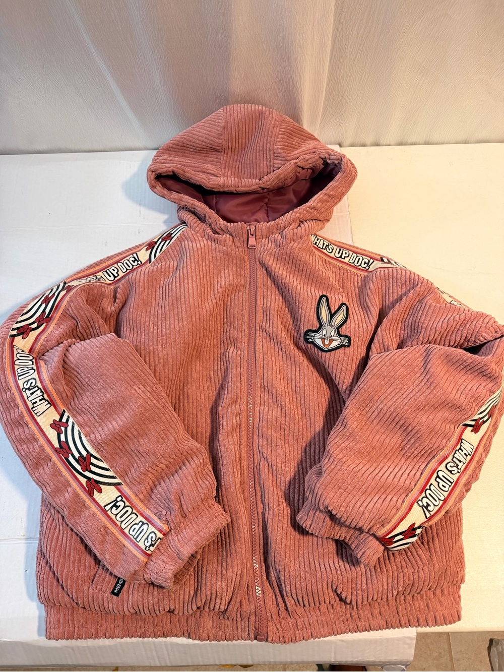 Members Only Pink Corduroy Hoodie with Logo Tag